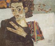 Egon Schiele Self-Portrait with Black Clay Vase and Spread Fingers (mk12) oil painting picture wholesale